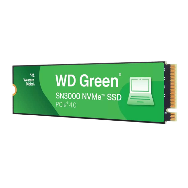 Твердотельные накопители/ WD SSD Green SN3000, 500GB, M.2(22x80mm), NVMe, PCIe 4.0 x4, QLC, R/W 5000/4100MB/s, TBW 100, DWPD 0.2 (12 мес.)