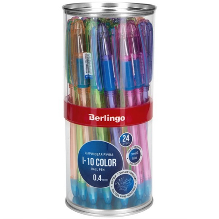 Ручка шариковая BERLINGO "I-10 Color" 0,4мм., игольчатый стержень, синяя (CBp_40015)