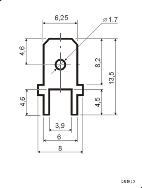 Клемма ножевая, на плату, b=6.3мм, «папа», РП-П, DJ610-6.3 (TA-M)