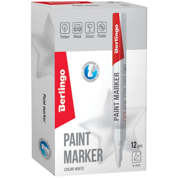 Маркер-краска BERLINGO 4мм., нитро-основа, белая (BMk_02100)