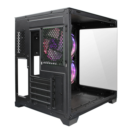 Корпус mATX Б_БП Ginzzu V390 RGB (USB3.0, Audio, черный,3х120мм RGB, пульт ДУ, "стеклянный куб")