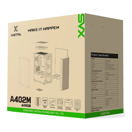 Корпус mATX Б_БП XASTRA A402M 4ARGB Black (USB3.0,Audio,TG,черный,Mesh,4х120мм FRGB,CPU Cooler до 159мм, VGA до 310мм)[A402M-4FC12A-BK]