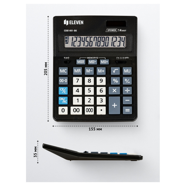Калькулятор ELEVEN Business Line CDB1401-BK, 14 разр., двойное питание, черный