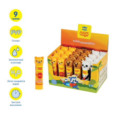 Клей-карандаш Мульти-Пульти 09гр. "Зверята: Кот, Мишка, Панда" GS_33742
