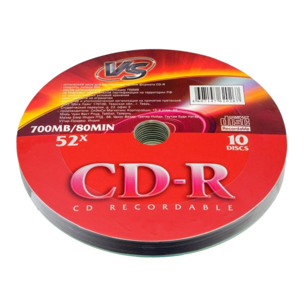 Диски CD-R 10шт VS 700Mb 52x Shrink (VSCDRSH1001)