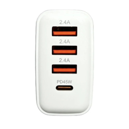 Зарядное_устройство - USB_3x2.4A QC3.0 + Type-C (PD3.0) 45W GAN FaizFULL FC108 белый