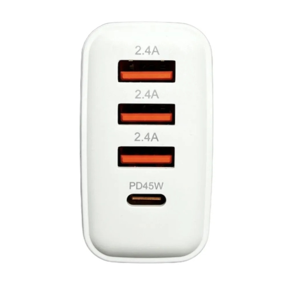Зарядное_устройство - USB_3x2.4A QC3.0 + Type-C (PD3.0) 45W GAN FaizFULL FC108 белый