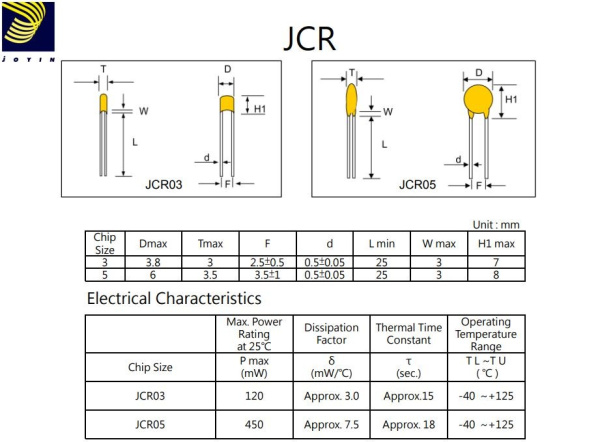 Термистор NTC  10ком, 0.45вт, 5мм, 5%, Joyin JCR103J405HB53PU505