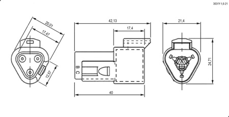 Разъем автомобильный герметичный 3031Y-1.6-21/11(аналог Deutsch DT), 3пин, штекер+гнездо