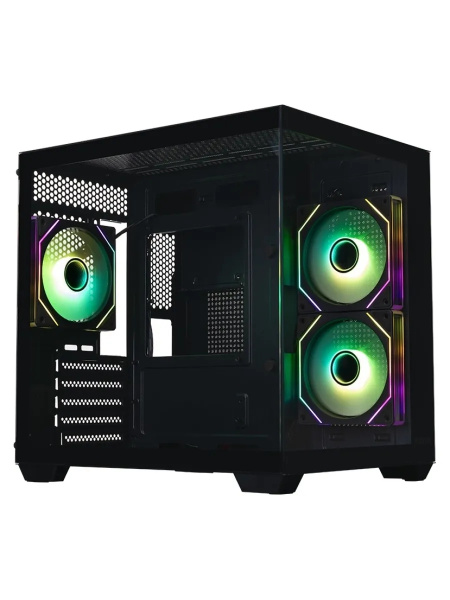 Корпус mATX Б_БП XASTRA QW400M 3ARGB-C6-AC Black (USB3.0,Audio,черный,Mesh,TG,3х120мм ARGB fans/ARGB+PWM HUB 6port,Type-C,CPU Cooler до 175мм, VGA до 