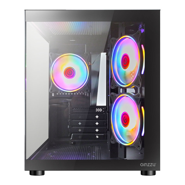 Корпус mATX Б_БП Ginzzu V150 (USB3.0,Audio,черный,3х120мм FRGB,"стеклянный куб")