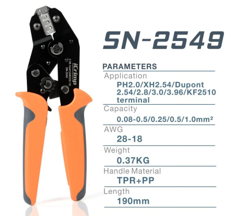 Кримпер Iwiss SN-2549, 0.08..1кв.мм, PH2.0 XH2.54 SM2.54 VH3.96