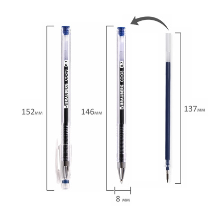 Ручка гелевая BRAUBERG РОССИЯ "СОЮЗ" 0,5мм., синяя (143962)