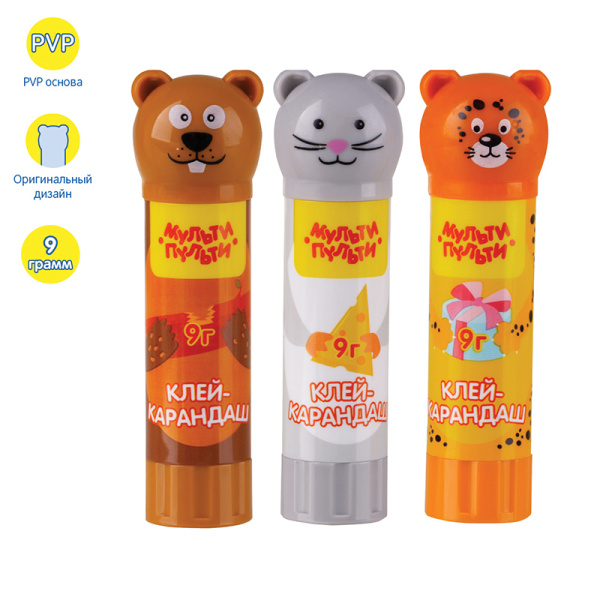 Клей-карандаш Мульти-Пульти 09г. "Зверята: Бобер, Леопард, Мышь", (GS_83015)