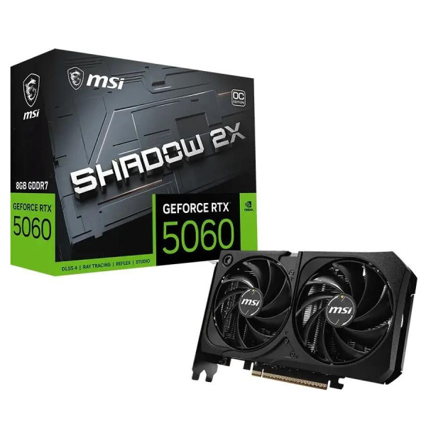 Видеокарта GeForce RTX5060 8Гб MSI SHADOW 2X OC MAX GDDR7,128bit,HDMI,3DP,2FAN (RTX 5060 8G SHADOW 2X OC MAX) oem