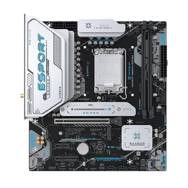 Материнская плата MAXSUN MS-eSport B860M SNIPER WIFI, LGA1851, B860, 2*DDR5, 3*SATA3, 3*M.2, USB 3.2, USB 2.0, 1*PCIEx16, 1*PCIex4, 1*PCIex1, HDMI+DP, mATX