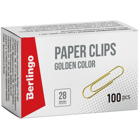 Скрепки 28мм. BERLINGO "золото" 100шт. (BK2516)