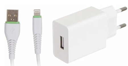 Зарядное_устройство - USB_2.1A+ кабель Lighting MAIMI T13, белый