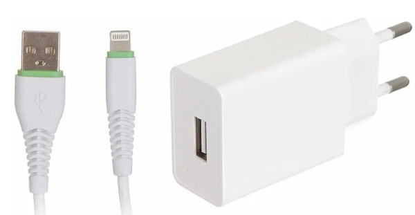 Зарядное_устройство - USB_2.1A+ кабель Lighting MAIMI T13, белый