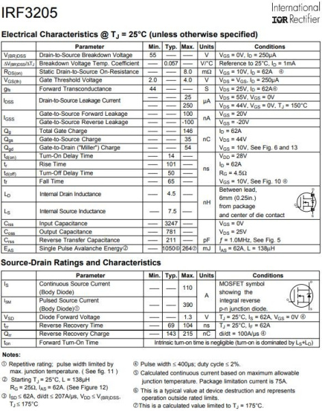 транзистор FET IRF3205 STM 55V 110A N-Ch 8mohm TO220