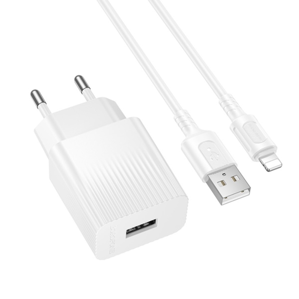 Зарядное_устройство - USB 2.4A BOROFONE BAS71A + кабель Lightning белый
