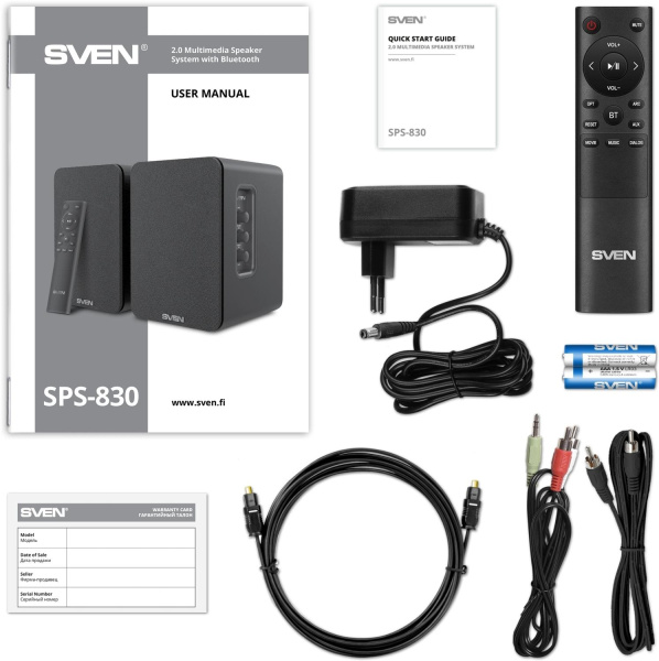 Колонки Sven АС SPS-830 2.0 черный 60Вт BT