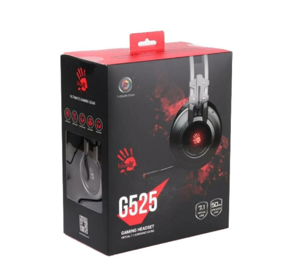 Игровая гарнитура A4Tech Bloody G525 мониторные, 16Ом, 100дБ, кабель 2м, Black