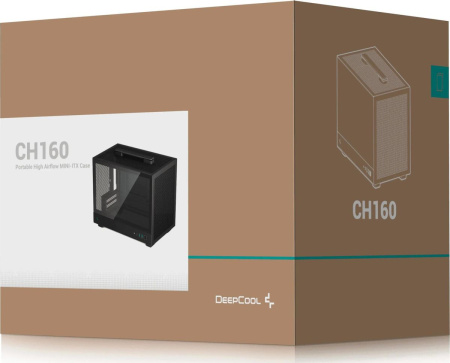 Корпус MINI-ITX Б_БП Deepcool CH160 (2*USB3.0,Type-C,Audio,TG,черный,ручка)