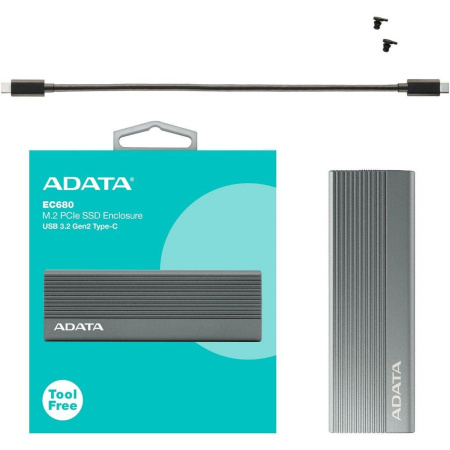 Корпус для HDD/SSD  M.2 ADATA External SSD Enclosure EC680 USB 3.2 Gen2, NVMe/SATA, RGB, Titanium Grey, RTL