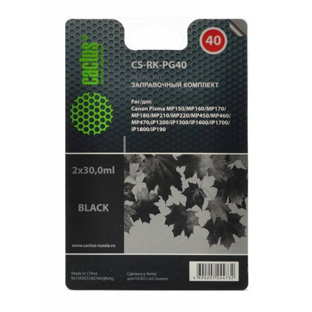 Заправочный набор Cactus CS-RK-PG40 черный 60мл для Canon MP150/MP160/MP170/MP180/MP210