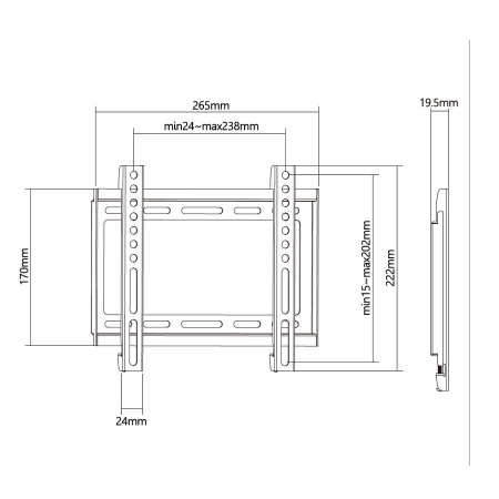 Кронштейн ITECHmount PLF-200 черный настенный,для тв,23-42",до 35кг,от стены 19.5мм,фиксированнный, VESA: 50x50, 75x75, 100x100, 200x100, 200x200 мм