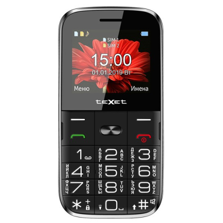 Сотовый Texet TM-B227 Black 2sim/2.31"/240*320/-/microSD/0.1Мп/Bt/1250мАч/фонарик/подставка/моноблок