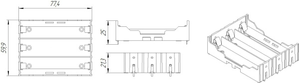 Батарейный отсек (держатель) 18650*3, 3S1P, 78*60*22мм, 6 контактов