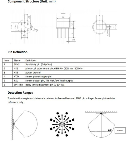 Датчик движения RDA226S-F, инфракрасный, цифровой, TTL, DC 2.7..3.6в, TO5