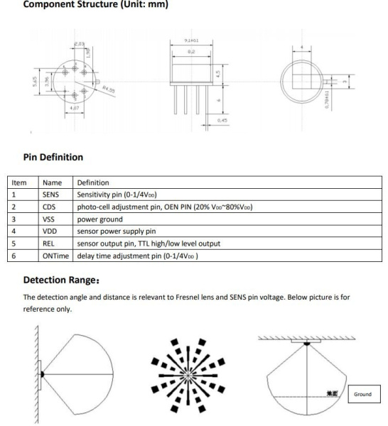 Датчик движения RDA226S-F, инфракрасный, цифровой, TTL, DC 2.7..3.6в, TO5