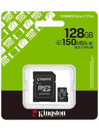 Карта памяти MicroSDXC 128Gb Kingston Class10 UHS-I V10 150MB/s [SDCS3/128GB] (SD адаптер)