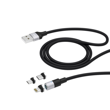 Кабель 3 в 1 MicroUSB(m)/Lightning (m)/USB Type-C (m) - USB(m) Deppa, 1.2м, магнитный, 2.4А, черный 