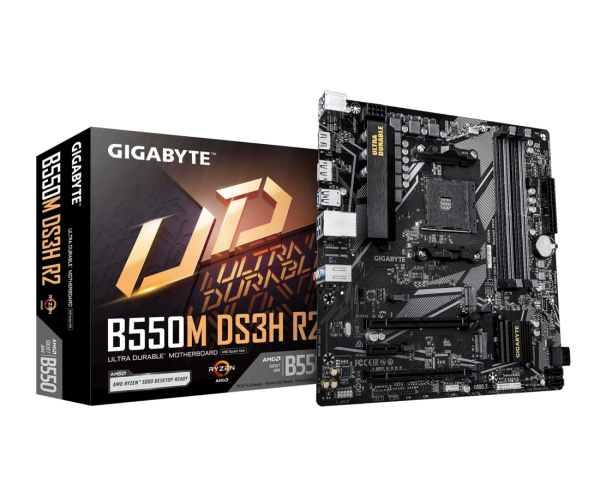 Мат.плата SocAM4 AMD B550 Gigabyte B550M DS3H R2 (mATX,4DDR4,2M.2,2PCI-16,PCI-E,DP,HDMI,PC4000)