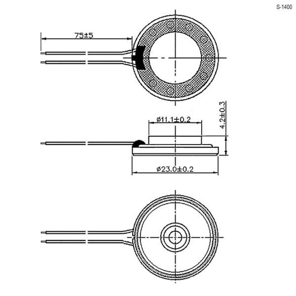 Динамик круглый,  d23мм, 8ом, 2вт, с проводами, S1400