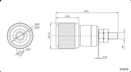 Разъем Banana, гнездо, корпусной, красный, пластик, 10-0019
