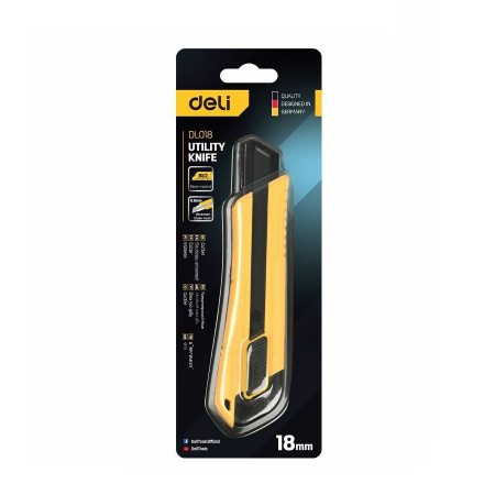 Нож с сегментированным лезвием 18 мм, прорезиненный корпус Deli DL018