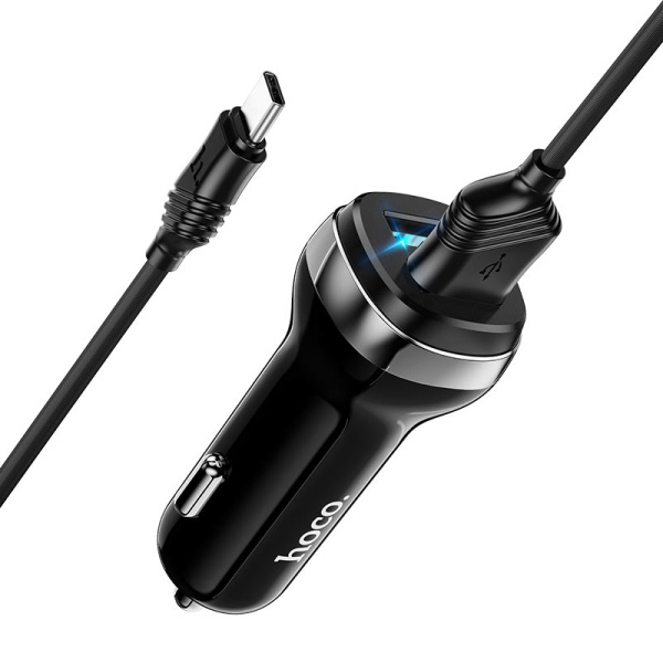 Автомобильное_З\У - USBx2 2.4A HOCO Z40 +кабель Micro USB, черный