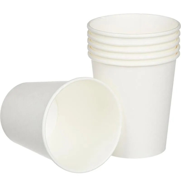 Одноразовые стаканы 200 мл, 50шт/уп, бумажные однослойные, белые, холодное/горячее