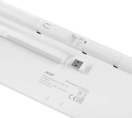 Клавиатура Беспроводная Acer OKR301, USB Bluetooth/Радиоканал, белый/серебристый
