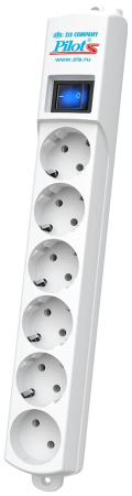 Сетевой фильтр  5.0м, 6 розеток Pilot, S, 10А, 2200Вт, с выключателем, белый, коробка