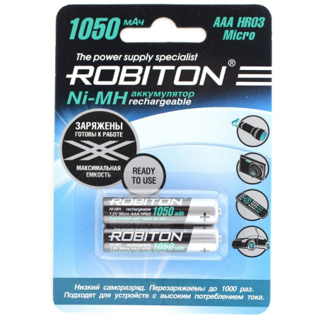 Аккумулятор Ni-MH AAA Robiton RTU 1050mAh/1.2в, низкий саморазряд блистер 2шт.