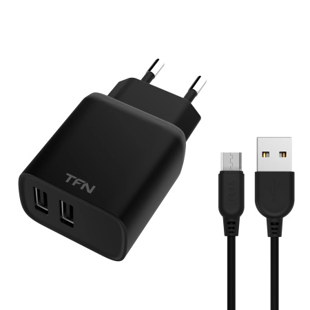 Зарядное_устройство - USB_2.4A TFN Rapid + кабель microUSB (black) (TFN-WCRPD12W2U01)