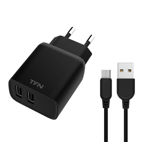 Зарядное_устройство - USB_2.4A TFN Rapid + кабель microUSB (black) (TFN-WCRPD12W2U01)