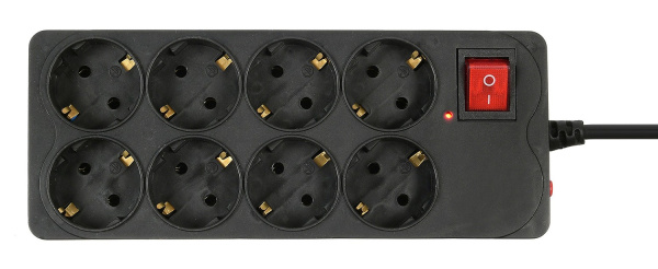 Сетевой фильтр  5.0м, 8 розеток Buro, 800SH-5-B, 10А, 2200Вт, с выключателем, черный, коробка