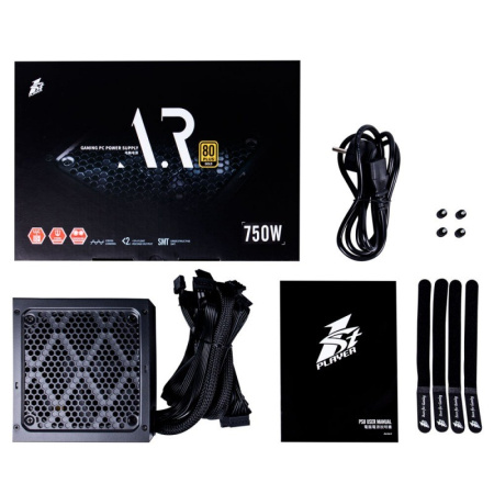 Блок питания 750Вт 1STPLAYER AR 750W (APFC,120мм,2PCI,5SATA,80+Gold)[PS-750AR]
